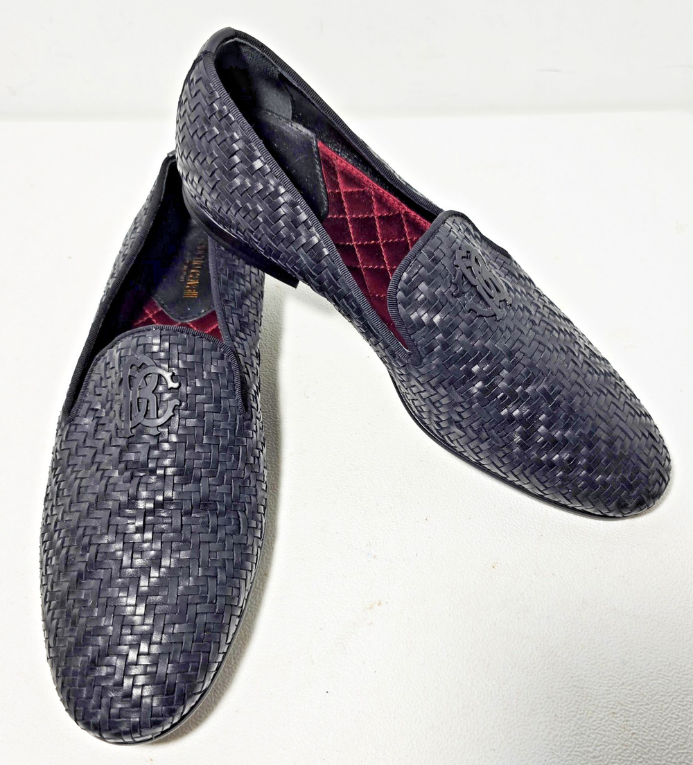 Roberto Cavalli Men's Night Woven Leather Loafers Black Size 39 EU/ 6 US.